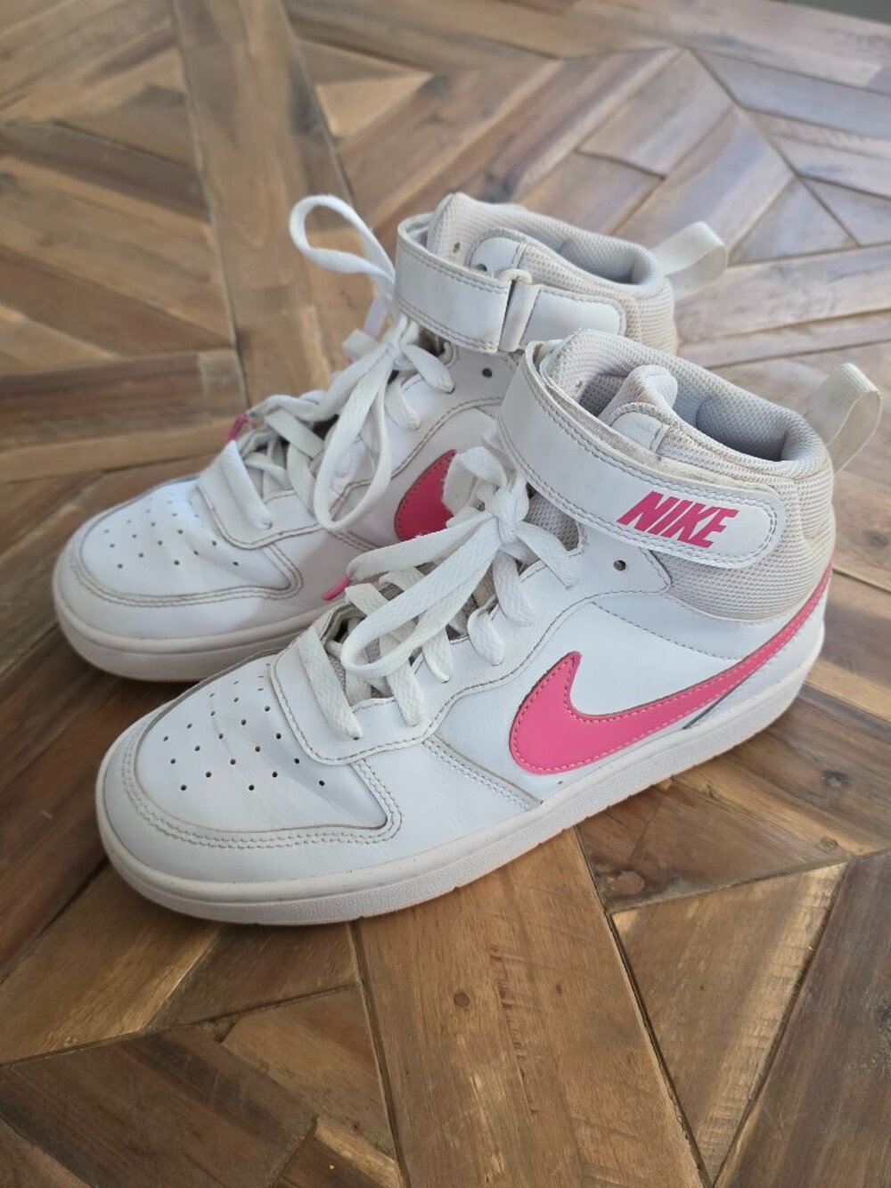 White Pink Nike Court Vision, Mid, Kids 5.5, Womens 7